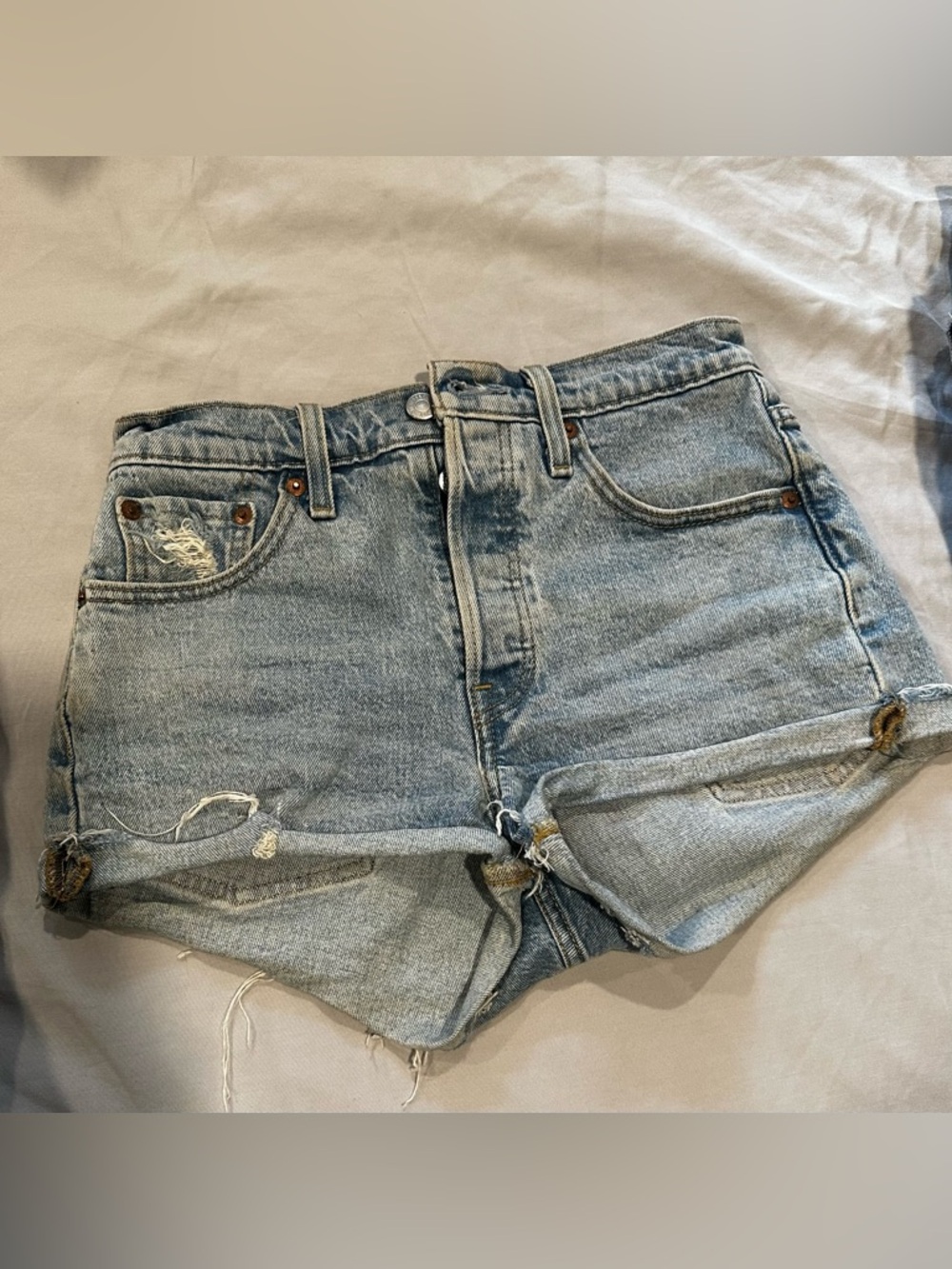 Levi's Light Blue Distressed Denim Cutoff Shorts
